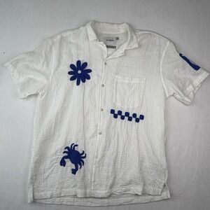 Mens Large Cotton Beach Button Down Summer Boho Casual Shortsleeve Shirt